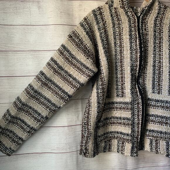 Agustin De La Cruz Vazquez Biege and Black Zip Up Hoodie Pockets Size Large - Picture 5 of 14